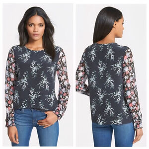 EQUIPMENT‎ Liam Black Floral Silk Blouse XS